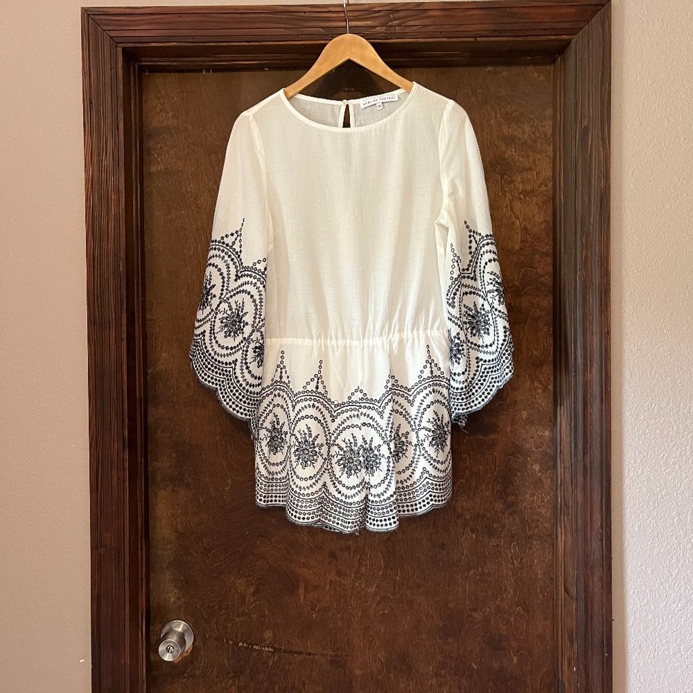 ENGLISH FACTORY SHORTS ROMPER EYELET AND EMBROIDERED